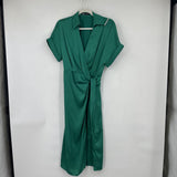 women Skue Satin Wrap Emerald Green Dress S