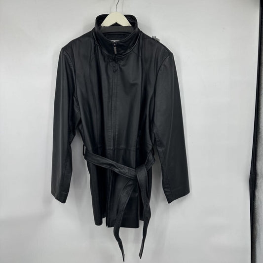 women Worthington Belted Leather Black Jacket XL