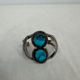 women Old Pawn Signed Split Shank Turquoise Cuff Silver Turquoise Jewelry