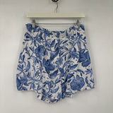 women H&M Linen Blend Floral White Blue Shorts 8