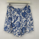 women H&M Linen Blend Floral White Blue Shorts 8