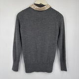 women Markus Lupfer Sequined Collar Merino Wool Gray Cream Sweater XS