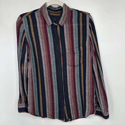 women Rails Striped Button Front Navy Blue Multi Woven Top S