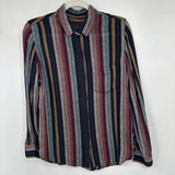 women Rails Striped Button Front Navy Blue Multi Woven Top S
