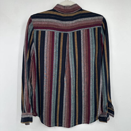 women Rails Striped Button Front Navy Blue Multi Woven Top S