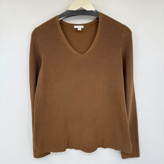 women J. Jill Cotton V Neck Brown Sweater S
