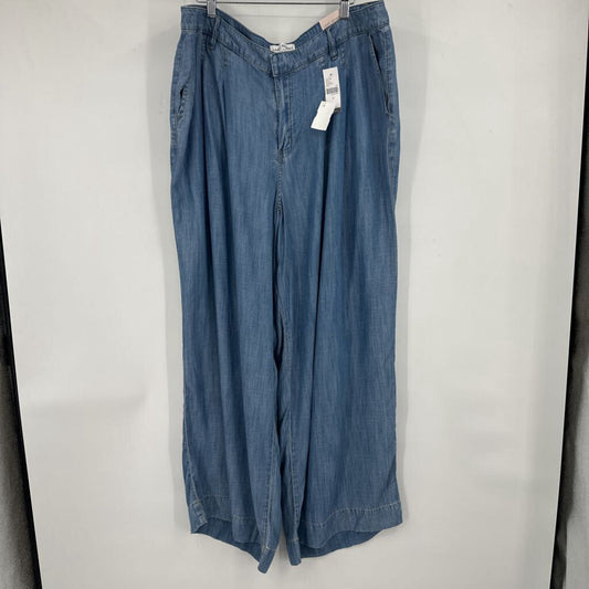 women Lane Bryant NWT Chambray Mid Rise Wide Leg Blue Pants 16