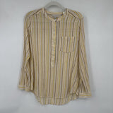 women Lucky Brand Striped Button Up Blouse Yellow Green Woven Top L