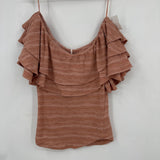 women Free People Heirloom Ruffle Top Doe Combo Knit Top M