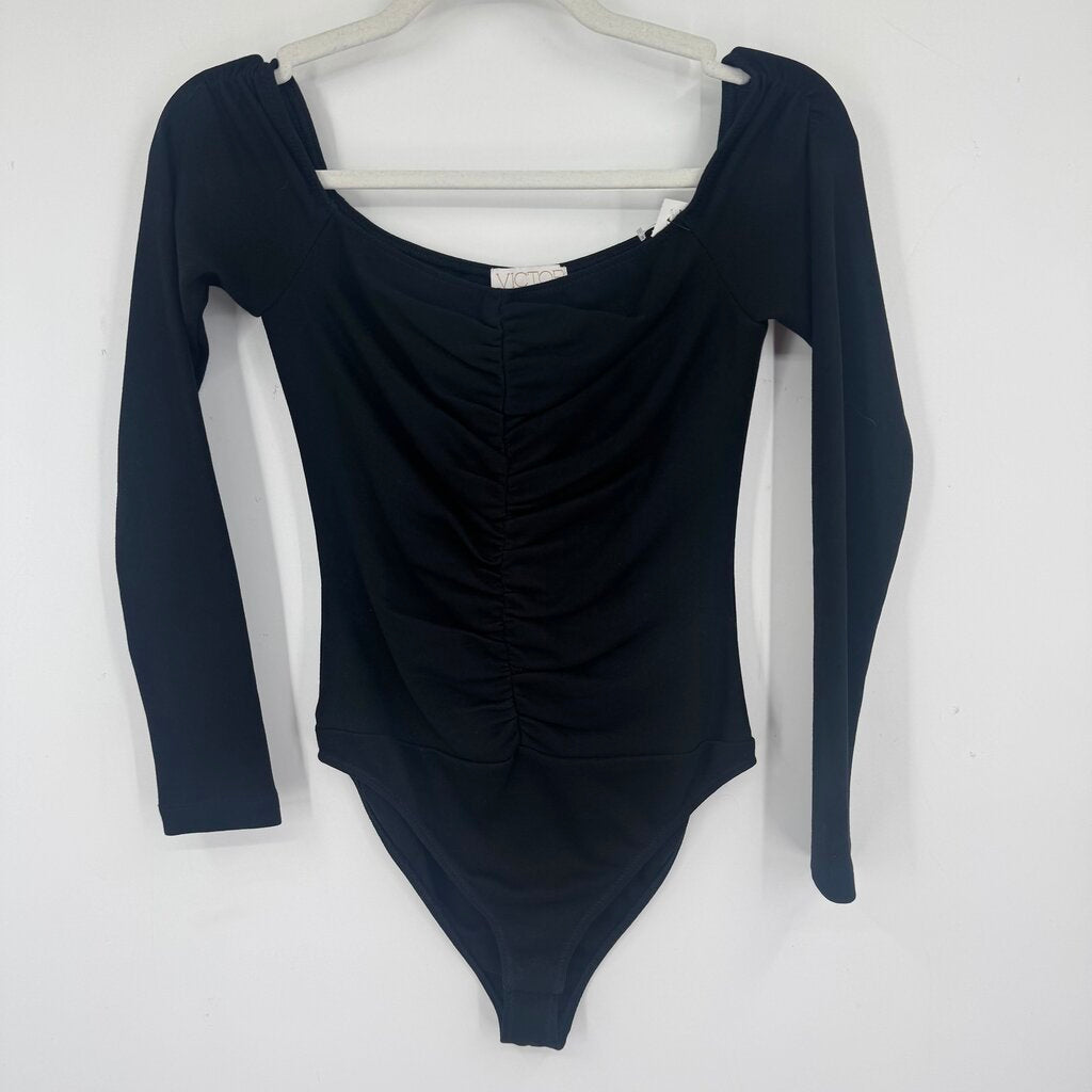 women Victor Glemaud NWOT Off-Shoulder Bodysuit Black Knit Top S
