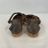 women Tamaris Wortmann Wedge Leather Sandal Gray Shoes 37/6.5