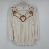 women Free People Embroidered Cream Woven Top M