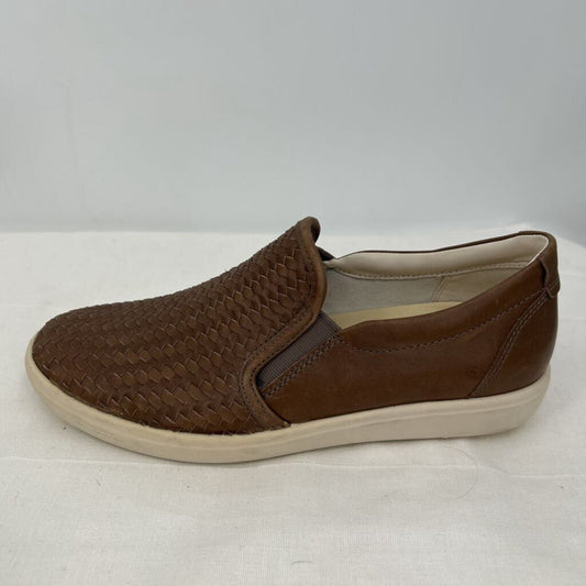 women Ecco Soft 7 Woven Slip On Brown Cream Shoes 39/8-8.5