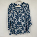 women Utsa Cotton Floral Blouse Blue White Woven Top XXL