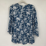 women Utsa Cotton Floral Blouse Blue White Woven Top XXL