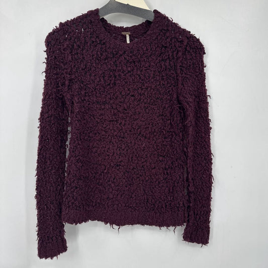 women Free People Shaggy Loop Knit Pullover Dark Plum Sweater S