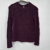 women Free People Shaggy Loop Knit Pullover Dark Plum Sweater S