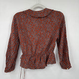 women Outerknown Rhiannon Tie Wrap Top Burnt Sienna Navy Blue Woven Top M