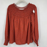 women Universal Thread Floral Long Sleeve Blouse Rust Woven Top M