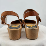 women Swedish Hasbeens Mary Jane Leather & Wood Clogs Cognac Brown Shoes 38/7.5