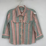 women Christopher & Banks Snap Button Striped Fringed Multi Woven Top S