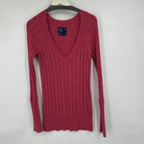 women American Eagle Y2K Cable Knit V Neck Pink Sweater L