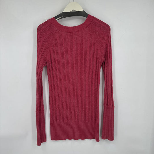 women American Eagle Y2K Cable Knit V Neck Pink Sweater L