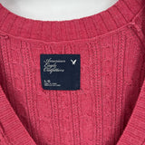 women American Eagle Y2K Cable Knit V Neck Pink Sweater L