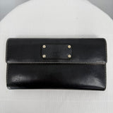 women Kate Spade Trifold Leather Snap Wallet Black Purse 7.5x4