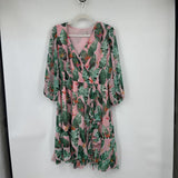 women Eva Mendes NWT Tropical Print Pink & Green Dress L
