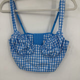 women Colsie Gingham Corset Crop Blue White Woven Top M
