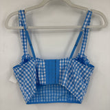 women Colsie Gingham Corset Crop Blue White Woven Top M