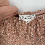 women Pink Rose Two Piece Floral Top and Skirt Set Peach White Green Dress S