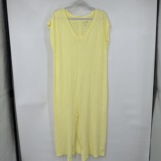 women Universal Thread Deep V Cotton Maxi Neon Yellow Dress M
