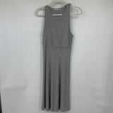 women Athleta Santorini High Neck Mix Stripe Gray White Dress MT