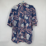 men RJC Vintage Hawaiian Button Front Blue Pink Woven Top XL