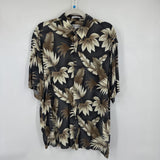 men Pierre Cardin Rayon Hawaiian Button Front Brown Cream Woven Top XL