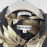men Pierre Cardin Rayon Hawaiian Button Front Brown Cream Woven Top XL