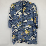 men Tommy Bahama Hawaiian Surf Button Front Blue Yellow White Woven Top L