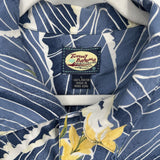 men Tommy Bahama Hawaiian Surf Button Front Blue Yellow White Woven Top L