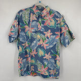 men Cooke Street Vintage Reverse Print 4 Button Pullover Blue Pink Green Woven Top XL