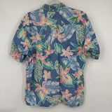 men Cooke Street Vintage Reverse Print 4 Button Pullover Blue Pink Green Woven Top XL