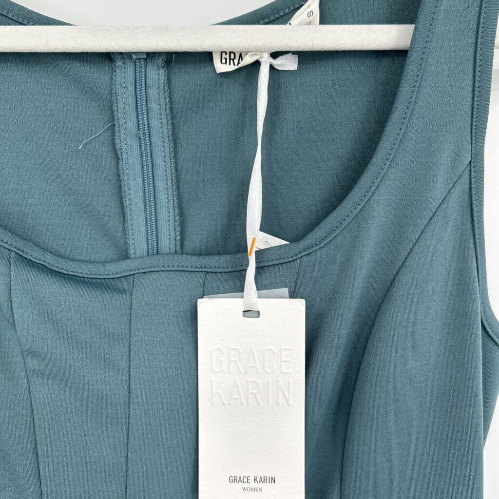 women Grace Karin NWT A-Line Tank Midi Dusty Teal Dress S