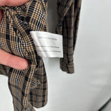 women Peace & Pearls Micro Plaid Blouse Black Brown Woven Top 3X