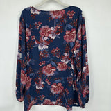 women Zac & Rachel Floral Tie Sleeve Blouse Navy Blue Purple Rust Woven Top 3X