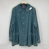 women Woman within Corduroy Button Front Dusty Turquoise Jacket 1X