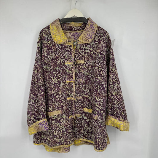 women Reversible Quilted Art to Wear Jacket Purple Yellow Vintage 3X