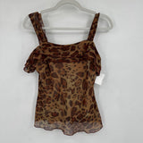 women Rampage Y2K Cheetah Print Ruffle Tank Brown Black Vintage M