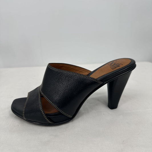 women Sofft Open-Toe Leather Heels Black Tan Shoes 7.5