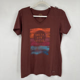 women Life is good V-Neck Graphic Tee Brown Multi Knit Top M